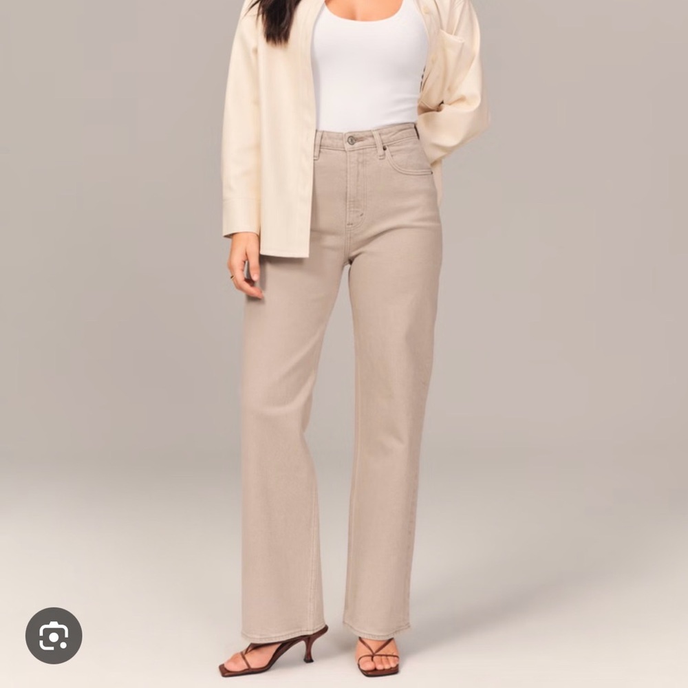 Abercrombie & Fitch High Rise 90s Straight Jean, Curve Love, 27/4, color: oat
